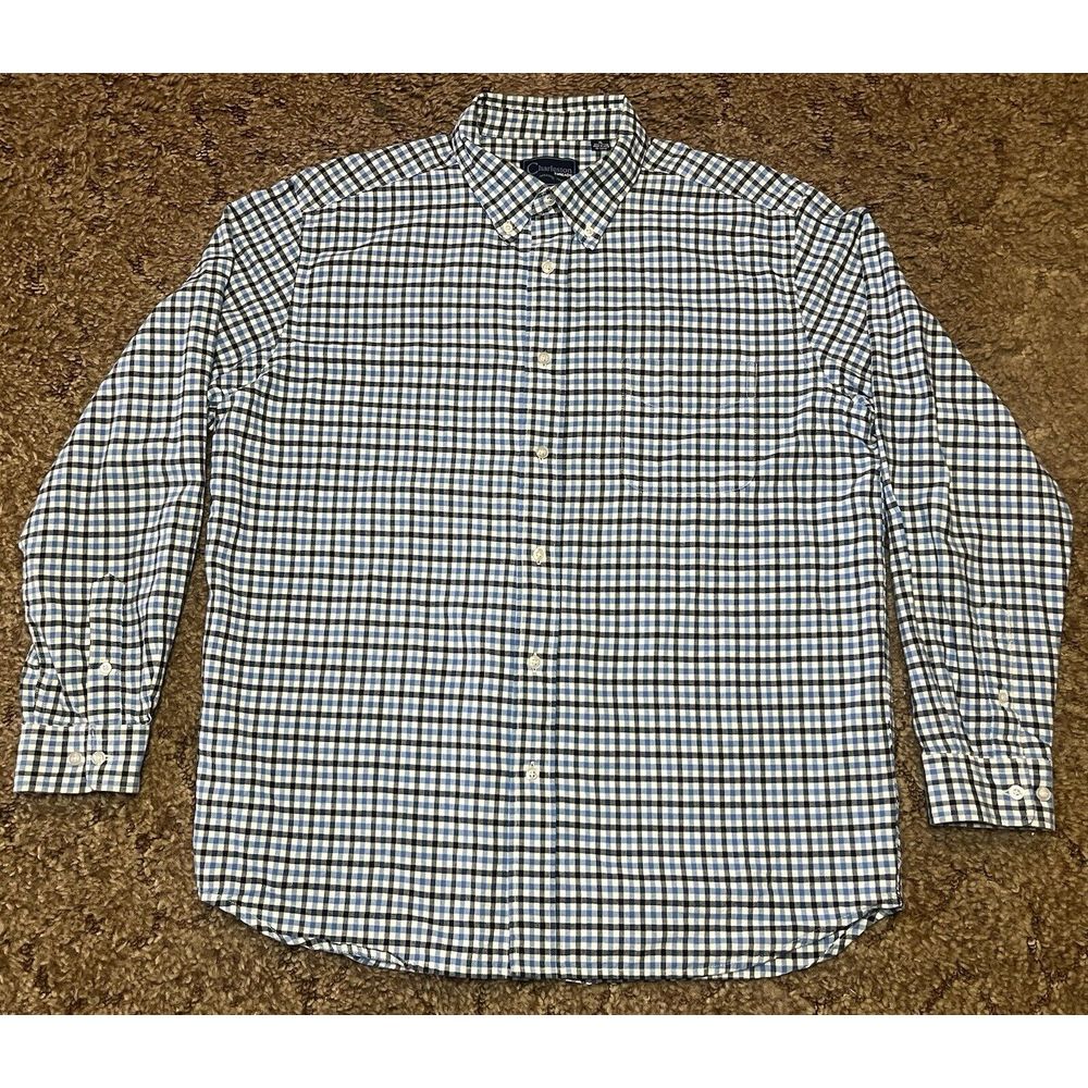 Charleston Threads Shirt‎ Mens XL Blue Black Plaid Check Button Down Long Sleeve